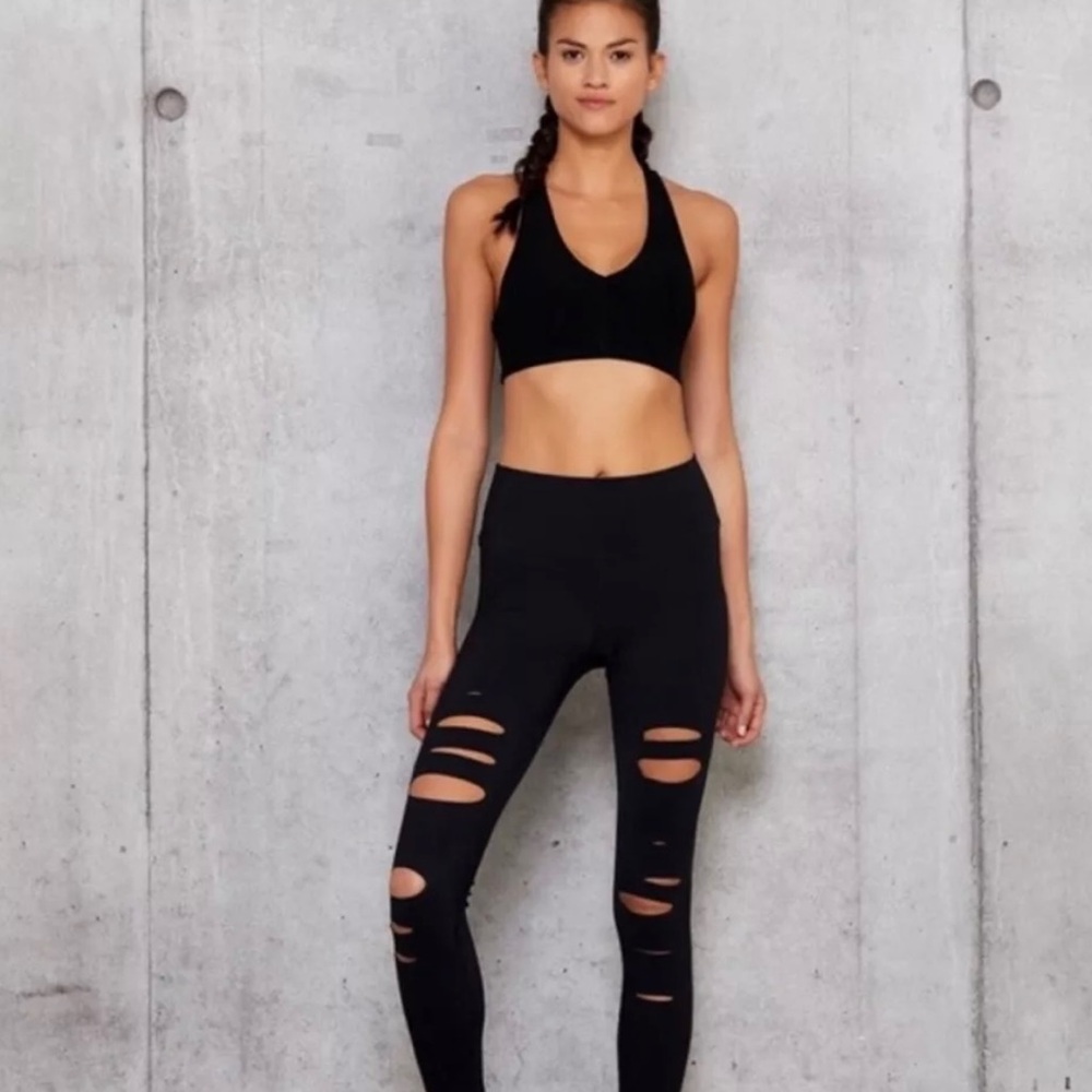 NWT Alo high waisted ripped warrior black leggings, size small
